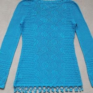 Lily Pulitzer Blue “Athena” Crochet PomPom Tunic